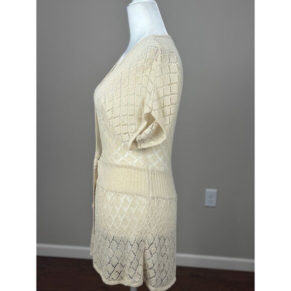 BANDOLINO Womens S Vintage Cream Shorth Sleeve Open Knit Cardigan Sweater Dress - Picture 3 of 11